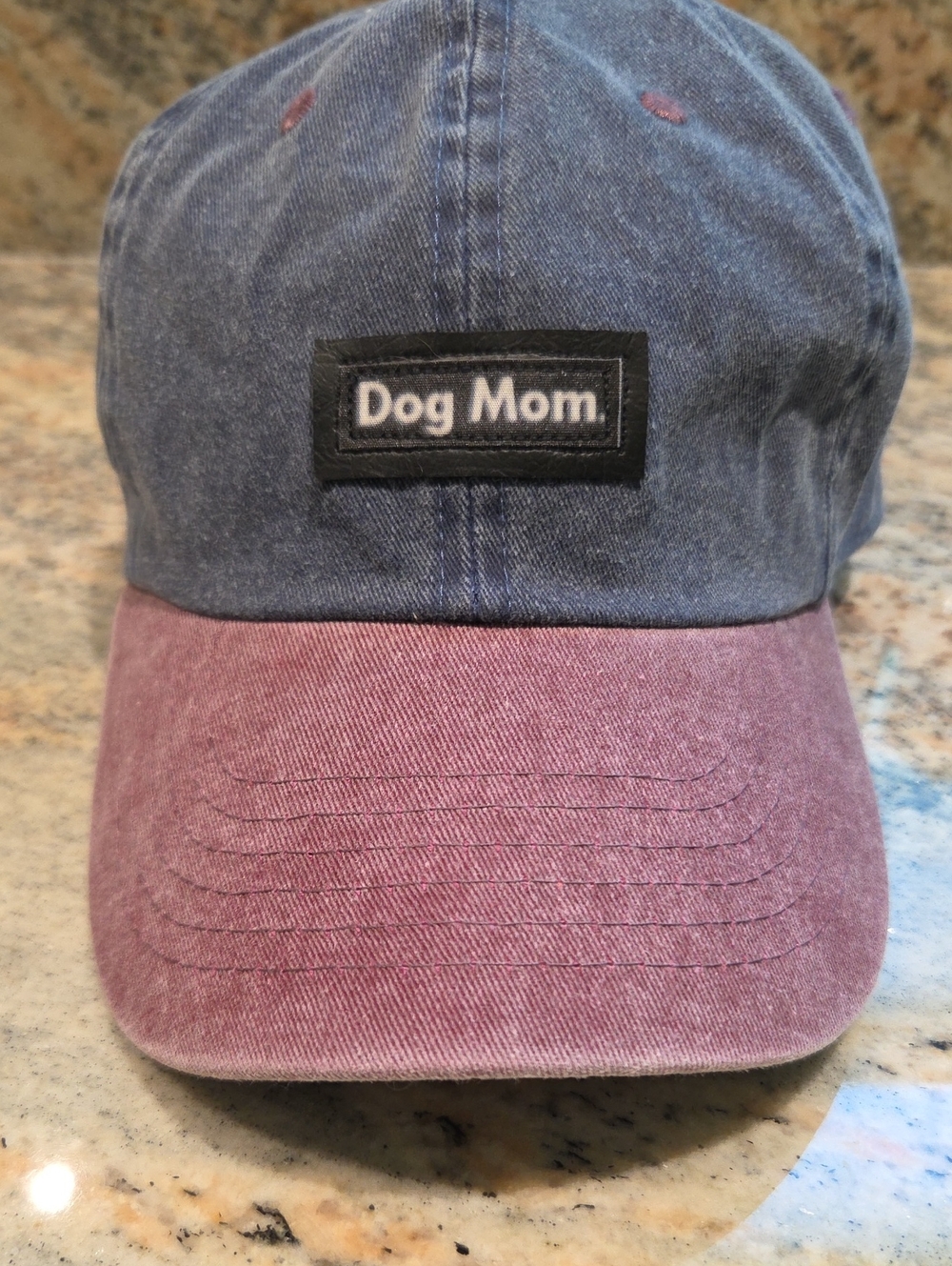 LIKE NEW Dog Mom Adjustable Denim Blue and Mauve Baseball Cap.